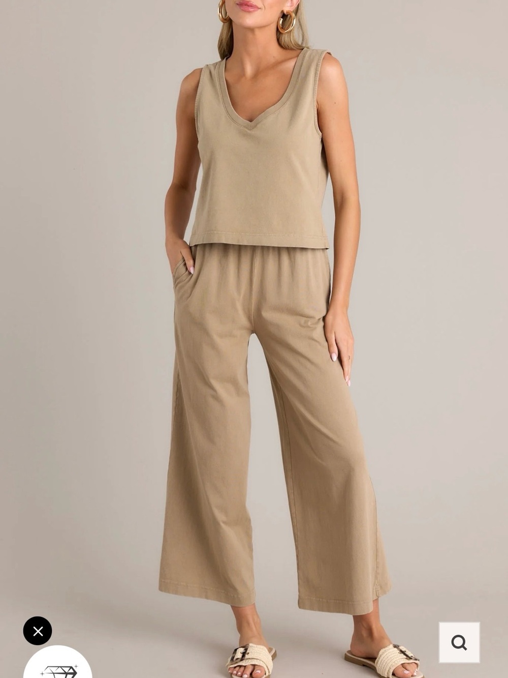 Z Supply Scout Pant + Sloane V-Neck Top Matching Set Medium Iced Coffee Brown - Picture 3 of 6